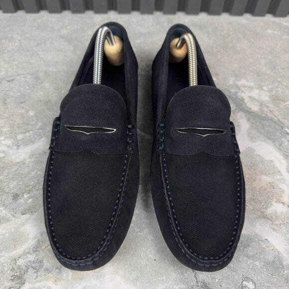 Louis Vuitton Shade Damier Embossed Driving Moccasin Blue Suede 8 LV 9 US 42 EUR - Picture 6 of 17